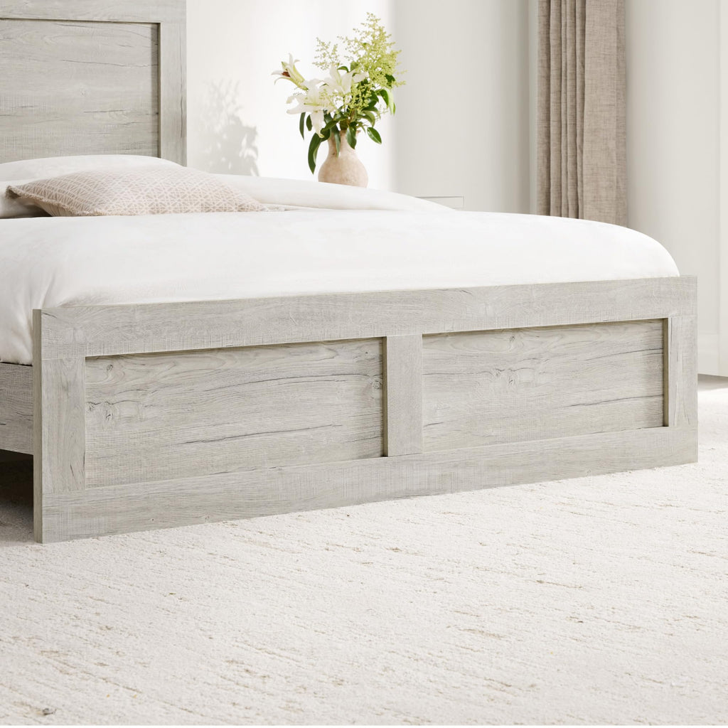 Wood Bed Frame with Headboard and Footboard, Light Gray, King