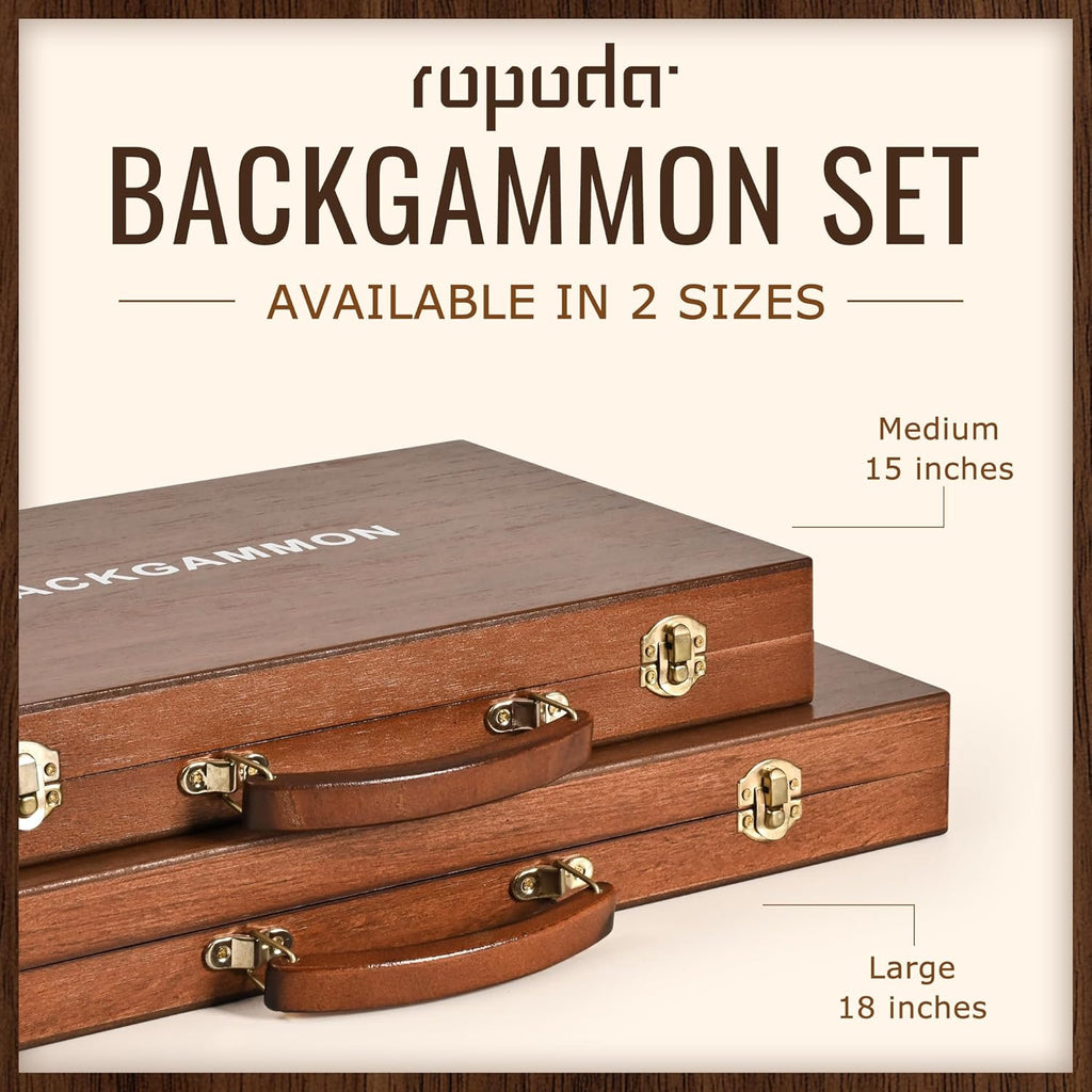 Sapele Wood Backgammon Board Game Set (18 Inches) for Adults and Kids - Classic Board Strategy Game - Portable