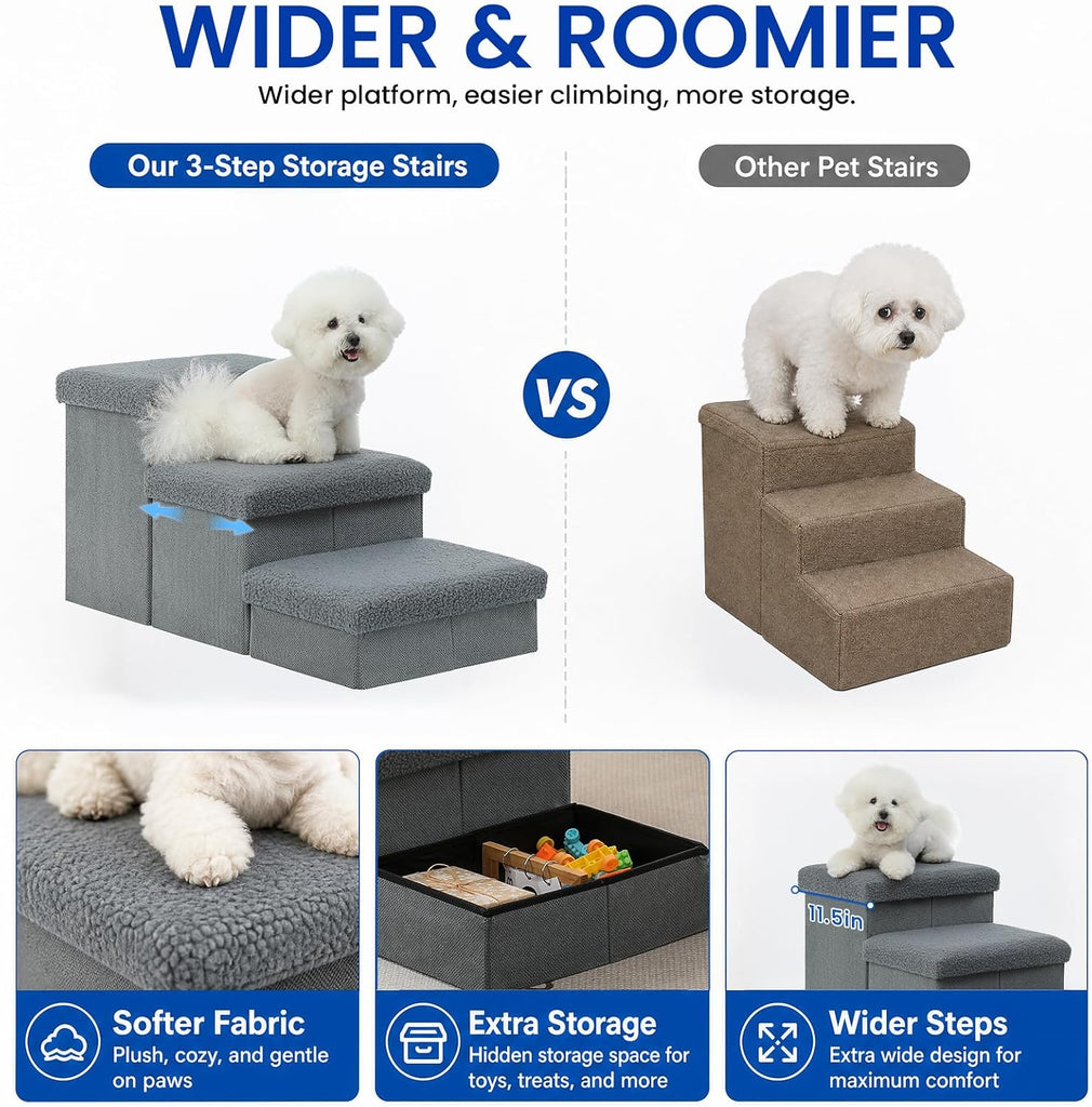 Wider Dog Steps for Bed, Foldable Dog Stairs for Small Large Dogs