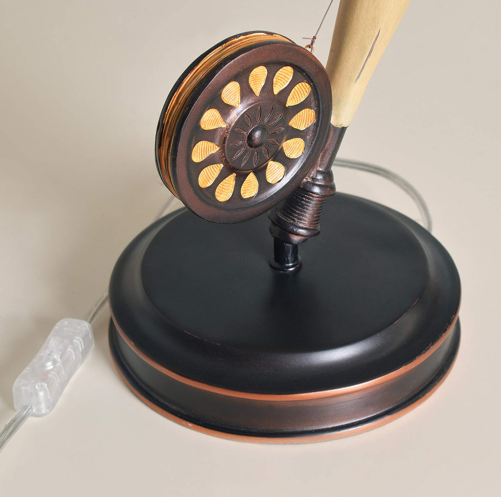 Fly Rod Table Lamp with Oil Rubbed Bronze w/Wood Accent Finish, Rustic Style, 27.5" Height, 12" Width, 14.5" Depth