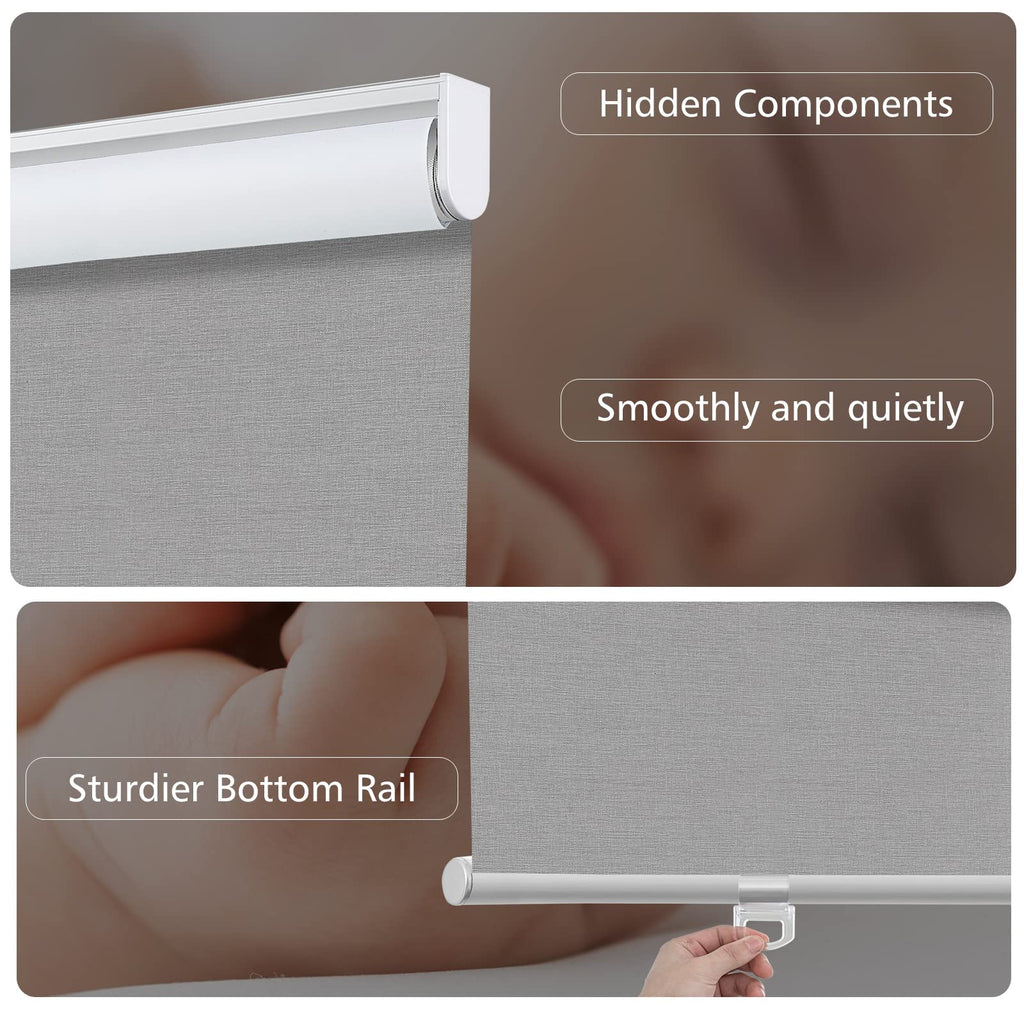 Custom Size Cordless 100% Blackout Roller Shades Window Shades with Textured Pattern Thermal Insulation UV Protection
