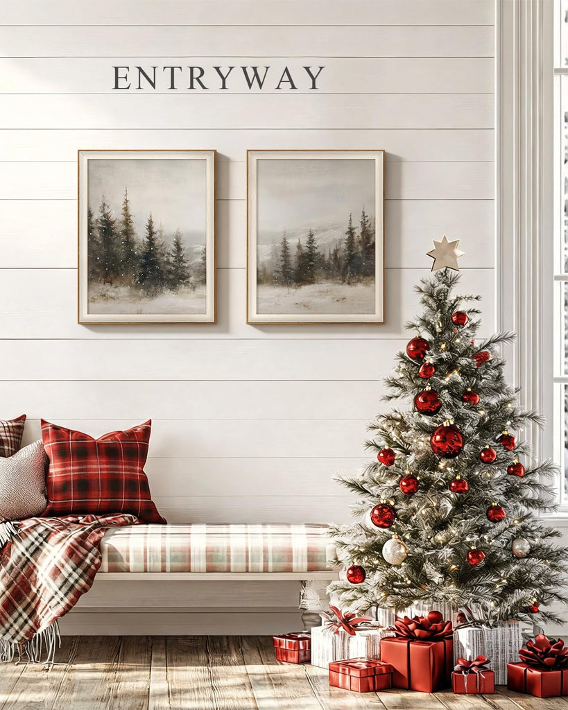Framed Christmas Pine Forest Landscape Wall Art Set, 16x20 Inch