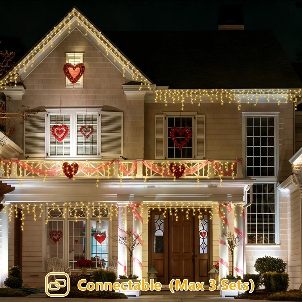 66ft 800 LED Icicle Lights Outdoor, 160 Drops Icicle Christmas Light Connectable, 8 Modes Warm White Xmas Icicle