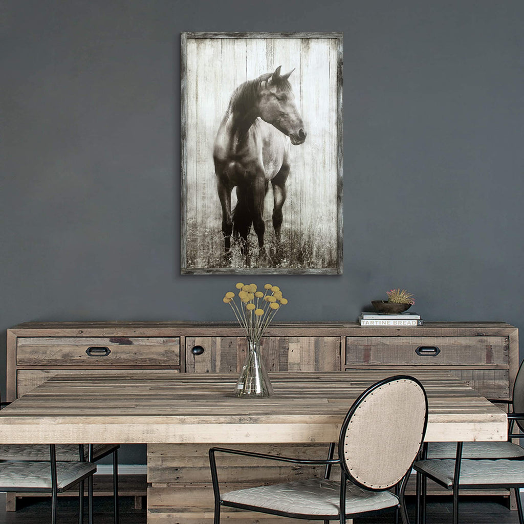 Wood Horse Framed Wall Art Western Artwork 16x12 Inch