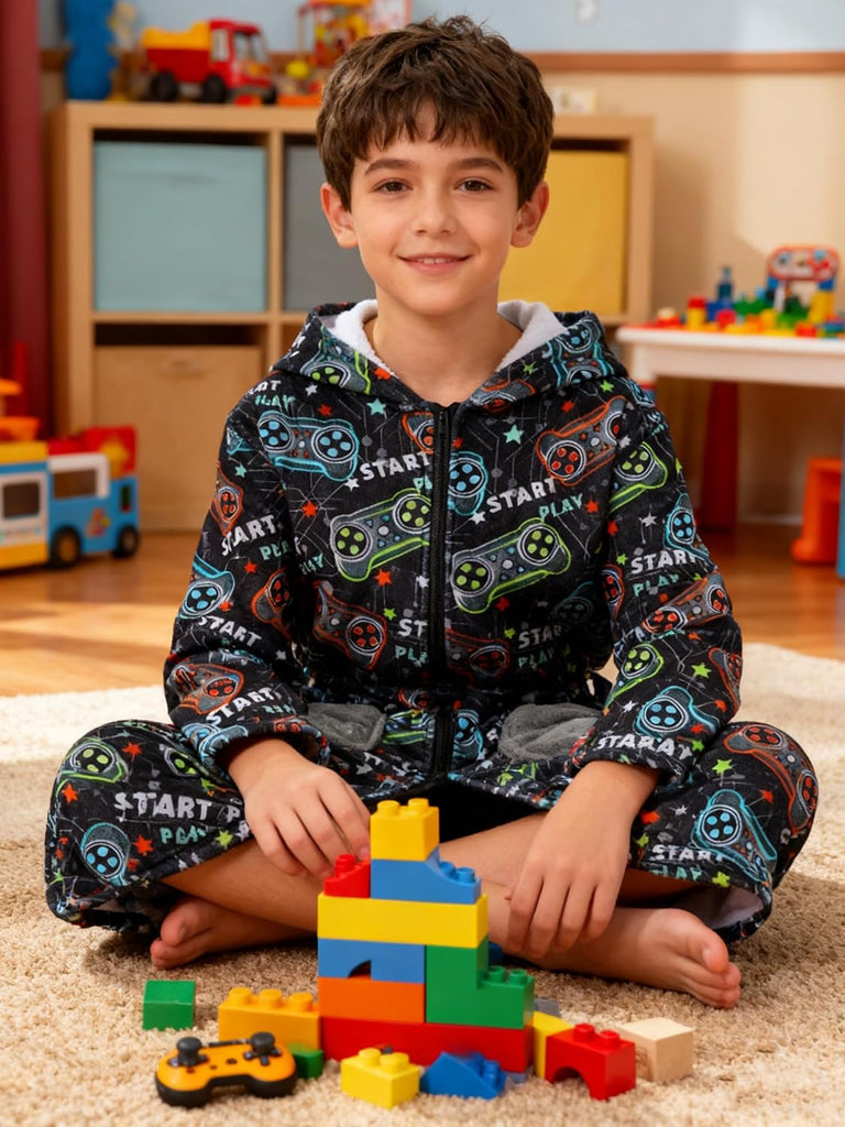 Boys Robe Kids Zip Hooded Soft Bathrobe