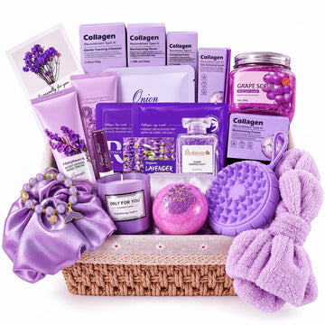 Lavender Spa Gift Basket for Women: 29 Pcs Home Spa Kit Skin Care Gift