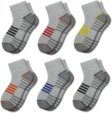 Boys Athletic Quarter Socks - Ankle Sports Socks With Cushioned Sole - 6 Pairs, Old