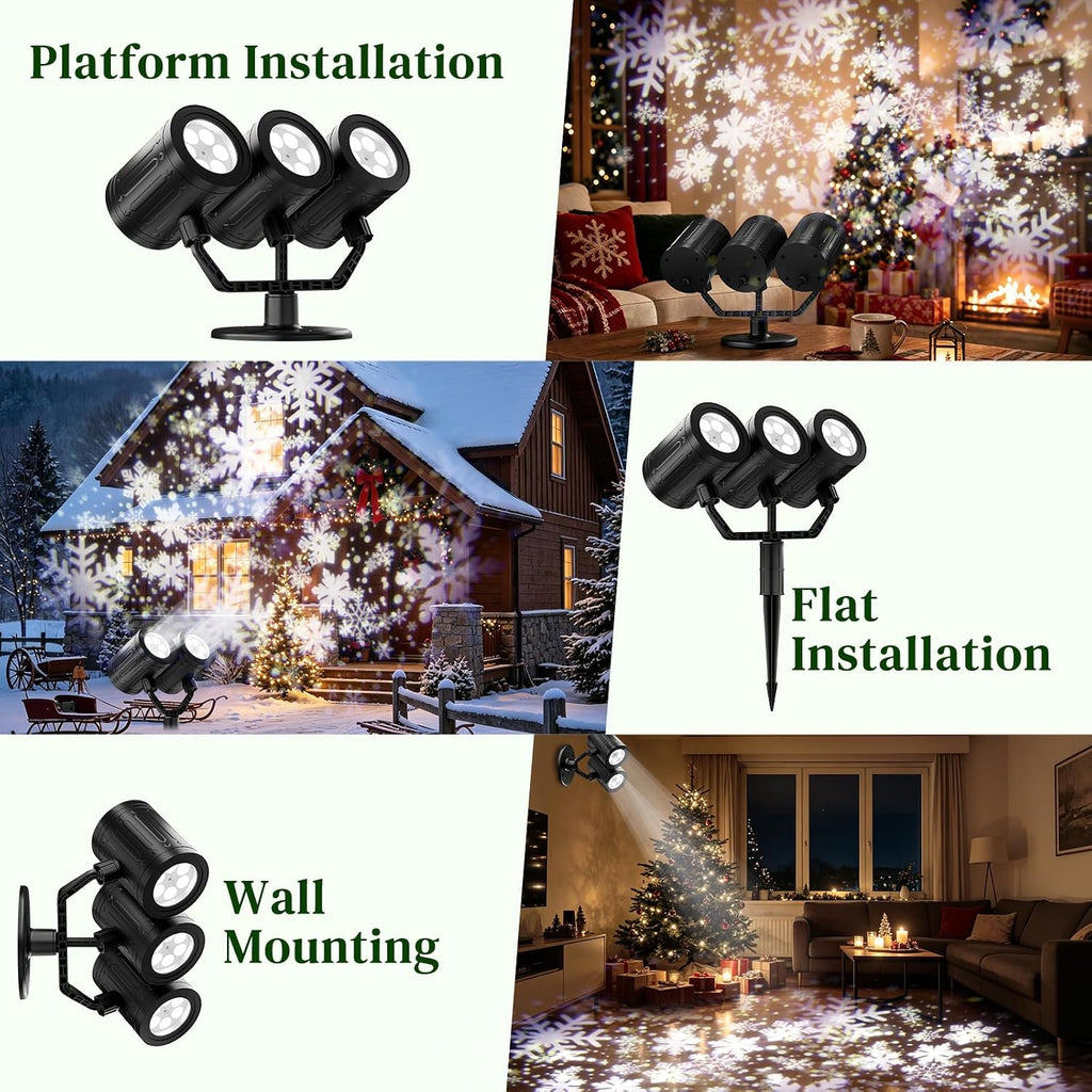 Christmas Snowflake Projector Lights Outdoor Triple Head Decor