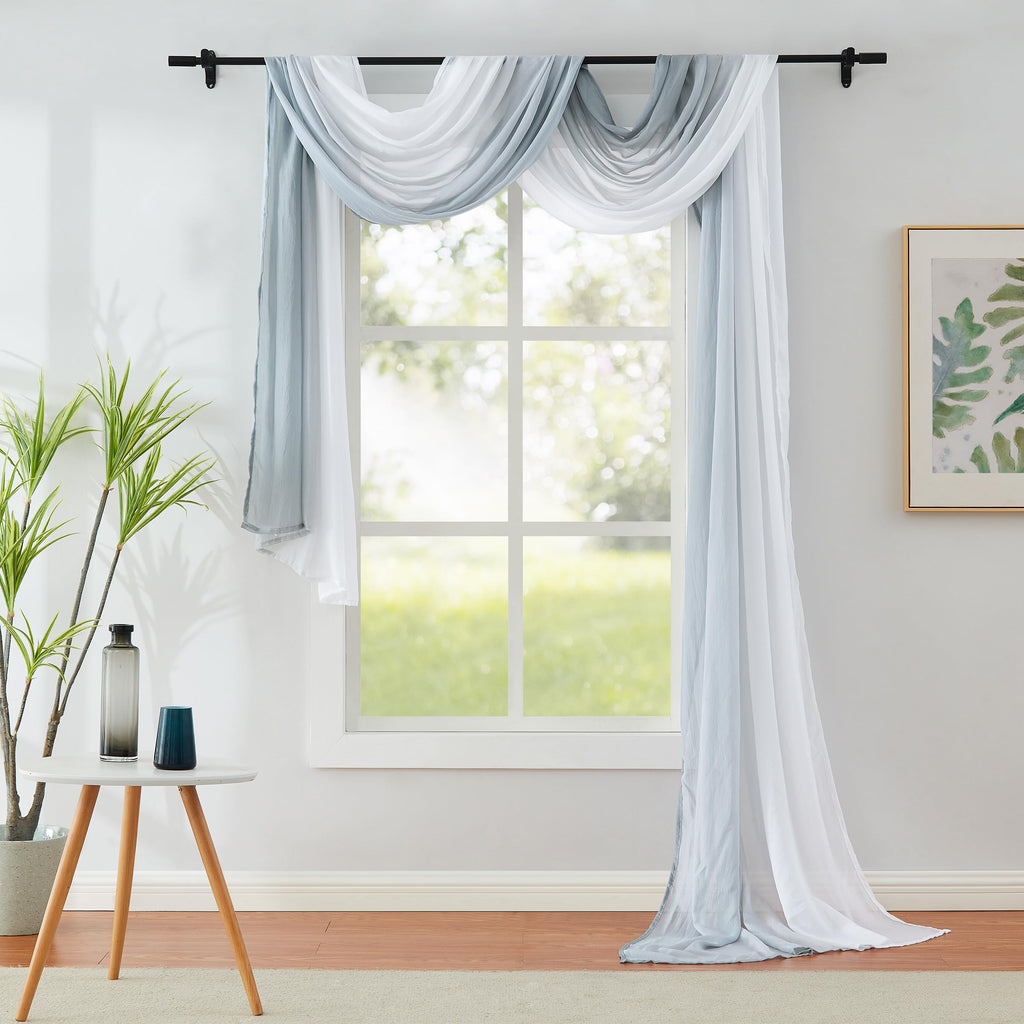 Grey Ombre Chiffon Sheer Window Scarf Valance Living Room 216 Inch Long