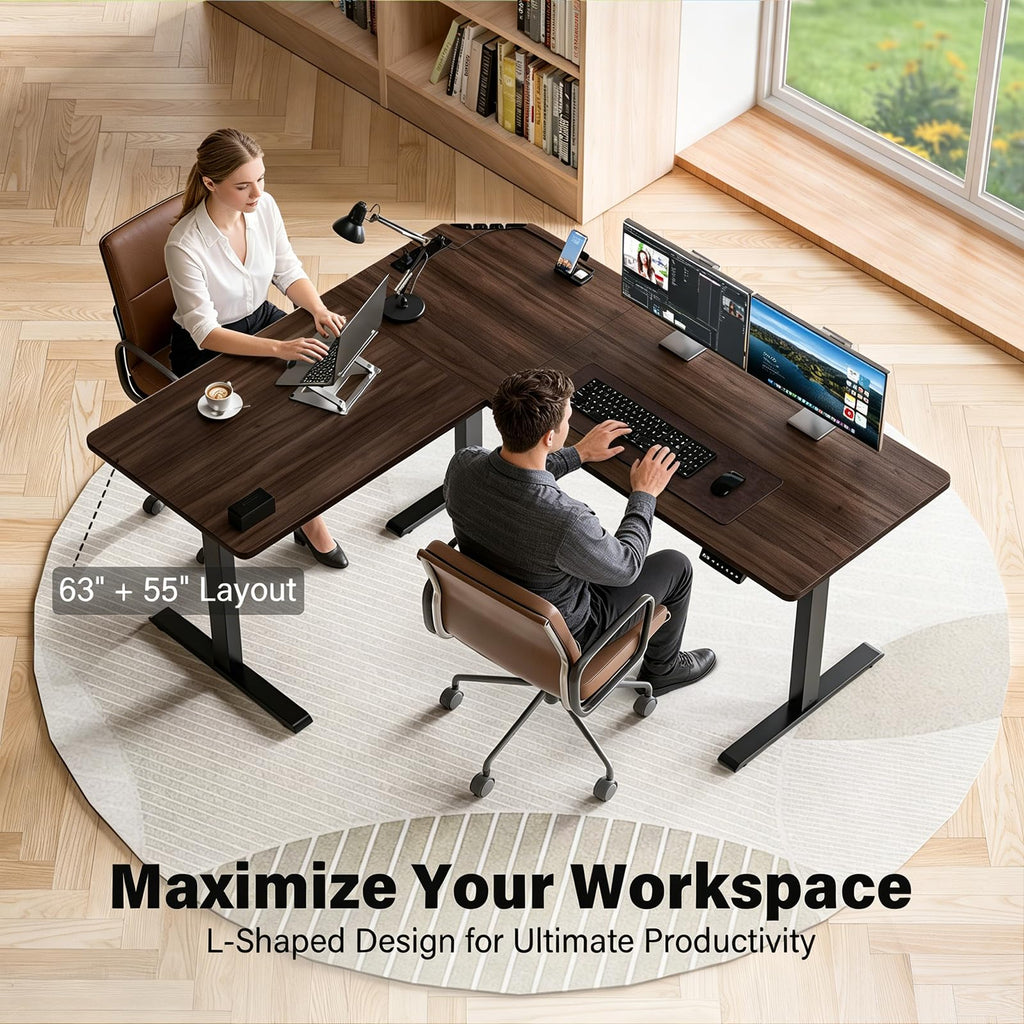 63 x 55 inch L-Shaped Standing Desk, Corner Computer Desk, Electric Standing Desk Adjustable Height, Sit to Stand