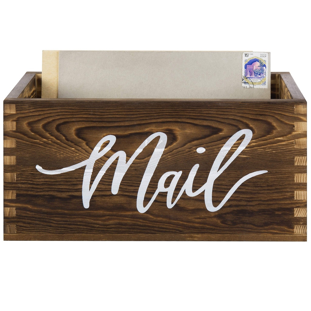 Rustic Brown Wood Mail Holder, Desktop Organizer with MAIL Design