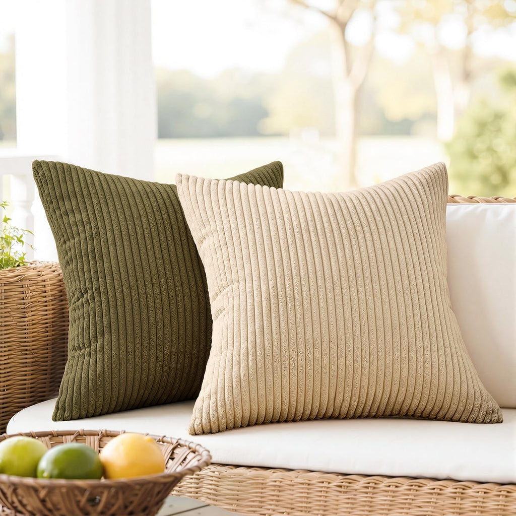 20x20 Sofa Pillow Covers Rust and Olive Green Velvet Throw Pillow Covers Boho Farmhouse Cushion Cases Soft Corduroy