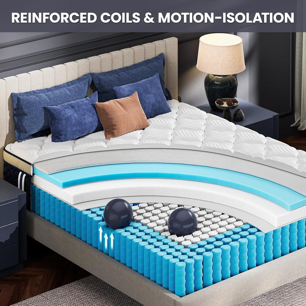 Firm King Mattress 14 Inch - Hotel Collection Hybrid Mattress with 7-Zone Support for Spinal Alignment & Back Pain