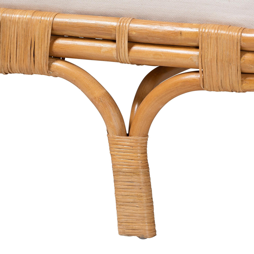 Aiko Handwoven Natural Rattan Daybed with Cushion - Boho Coastal Lounge Bed, or Sunroom