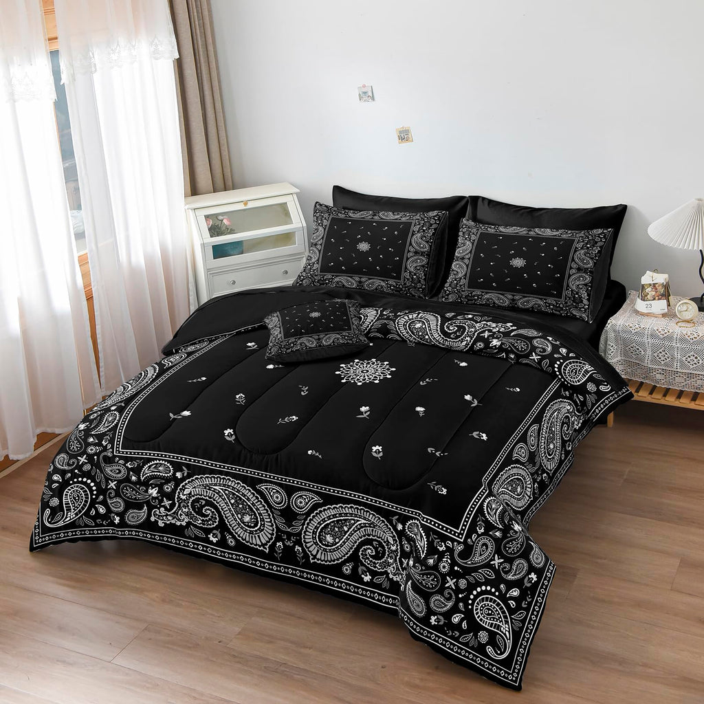 Paisley Comforter Set King Size 8 Pieces Bed in a Bag Black Comforter King Bohemian Style Black and White Bedding Set