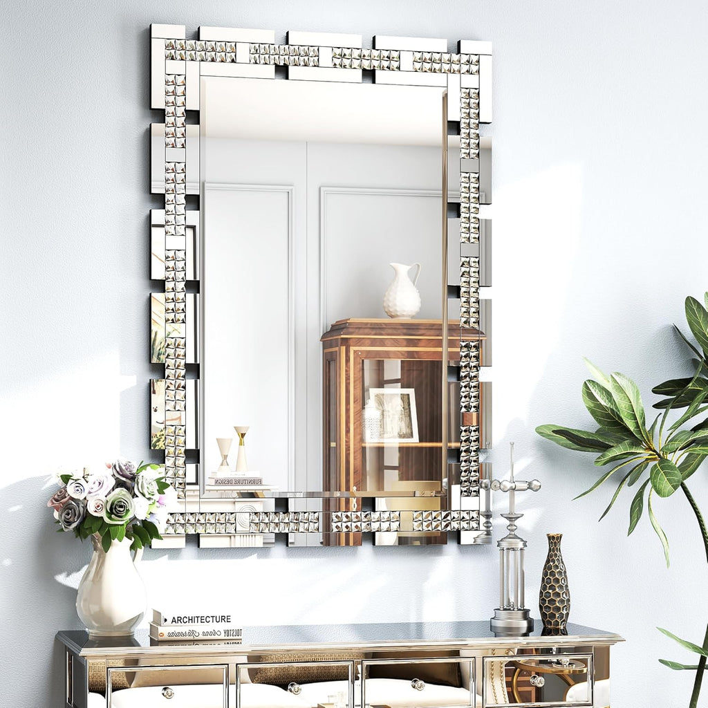 Crystal Decorative Wall Mirror , 36 X 24 Inches Large Mirror for Wall Decor with Beveled Edge, Rectangle Elegant Wall