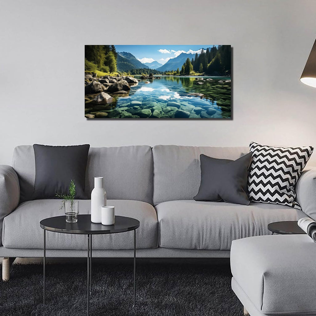 Landscape Wall Art , Mountain and Lake Wall-Decor , Natural Scenery Canvas Prints Pictures Office, Size Inches