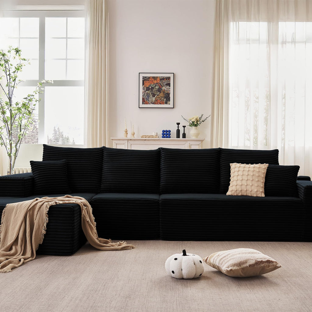 135.4" Cloud Sectional Couch with L-Shape Chaise, Modern Corduroy Boneless Couch, Memory Foam Sofa with Deep Seat, No