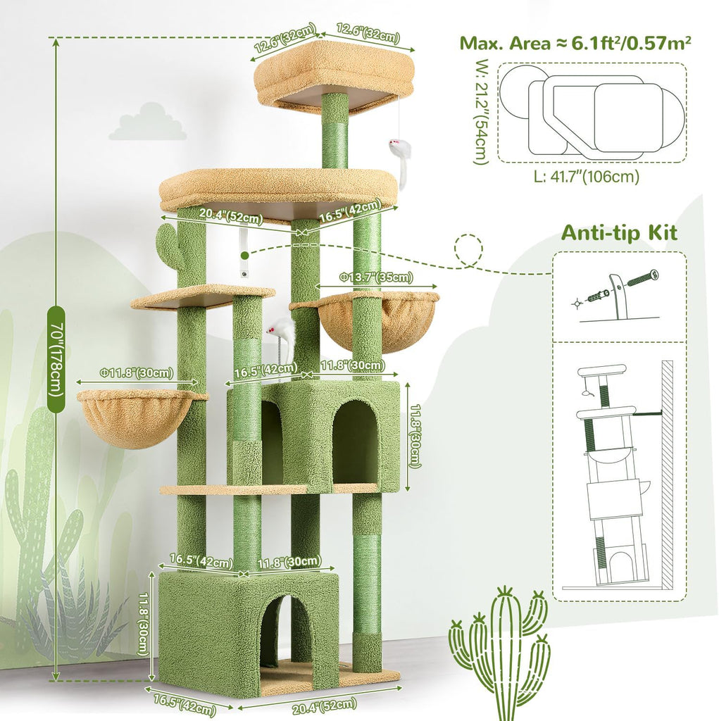 Cactus Sturdy Cat Tree for Indoor Cats 20 lbs, Green