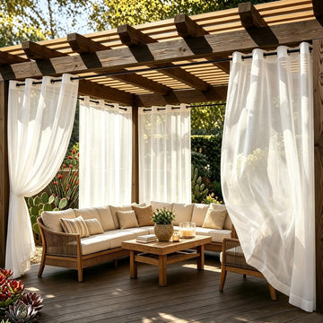 Waterproof Indoor Outdoor Sheer Curtains Patio Pergola Porch,White | Durable darkening outdoor curtains with grommet