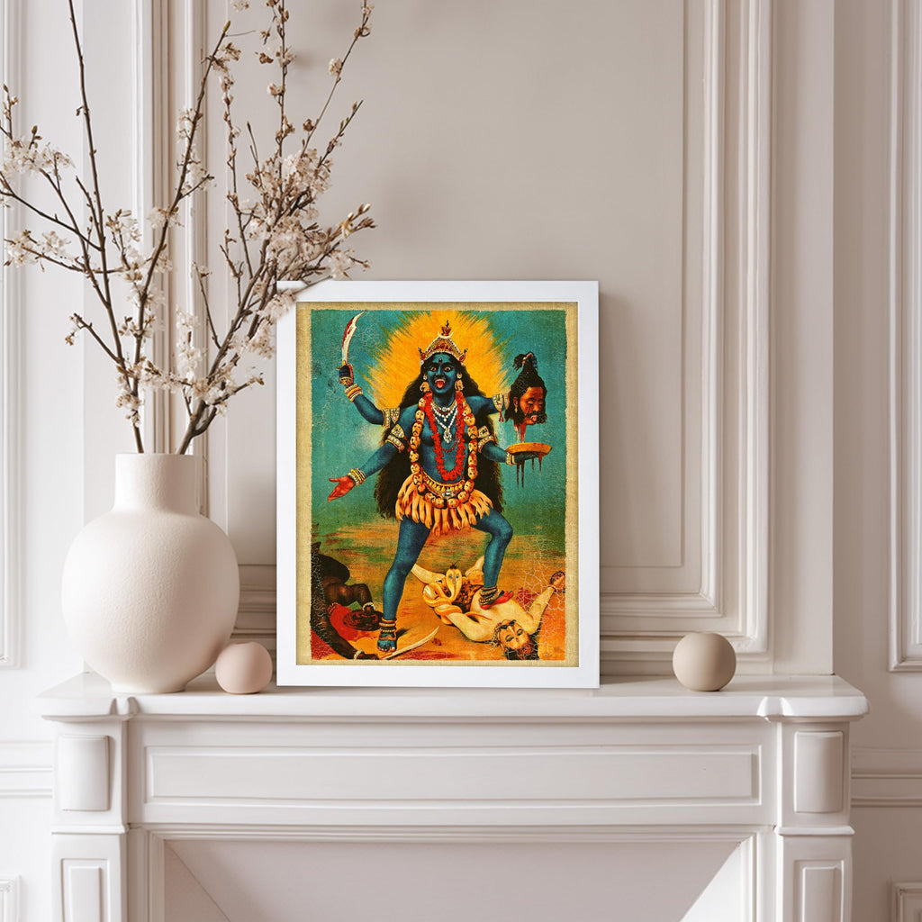 Master Vintage Raja Ravi Varma Poster - Retro Mythology Print - Gift for Artist, Friend - Kali, Shiva's Body On The