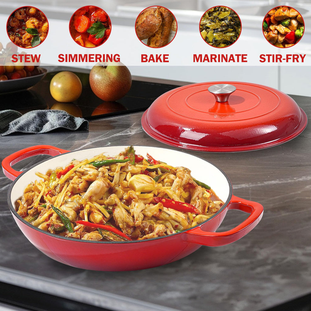 3.5 Quart Enamel Cast Iron Dutch Oven Pot with Lid - Enameled Cookware for Baking, Roasting, and Braising - Durable