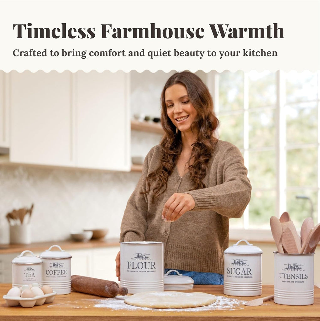 5-Piece Farmhouse Kitchen Canister Sets Counter - Set of 5