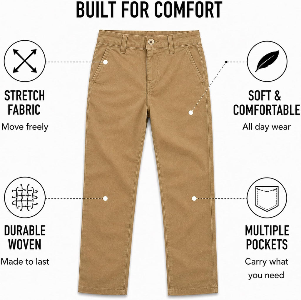 Toddler Boys Stretch Woven Chino Pants with Pockets Everyday Wear