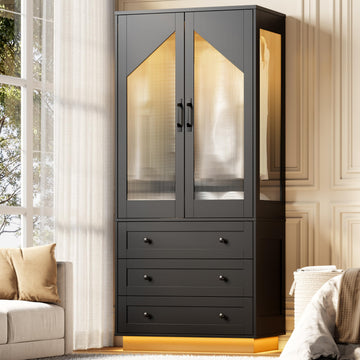 Tall Armoire Wardrobe Closet with 2 Door and 3 Drawers
