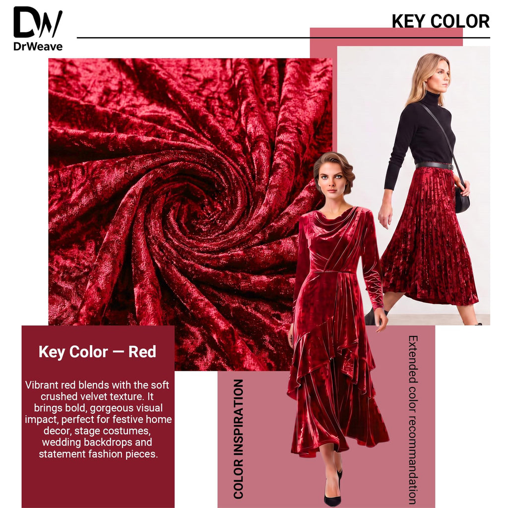Crushed Velvet Fabric, 2 Way Stretch, 63 Inch x 1 Yard, Red