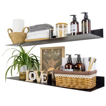 Metal Floating Shelves 36 inch Set of 2, Industrial Heavy Duty Modern Steel Wall Mounted Shelves Office Kitchen