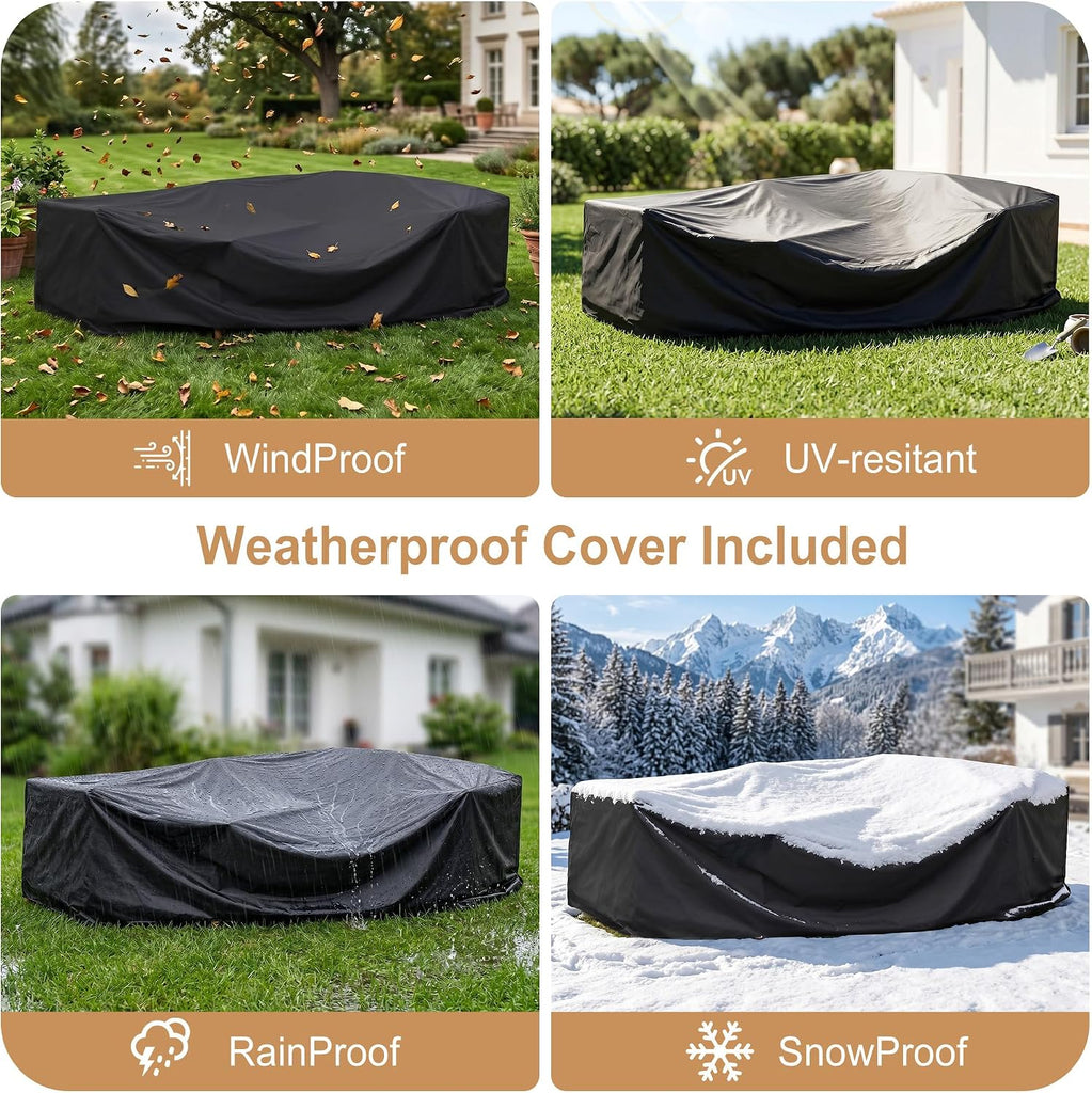 Outdoor Sectional 6-Seater Large Luxury Patio Furniture Set Modular L-Shaped Outdoor Furniture with Thick Cushion All