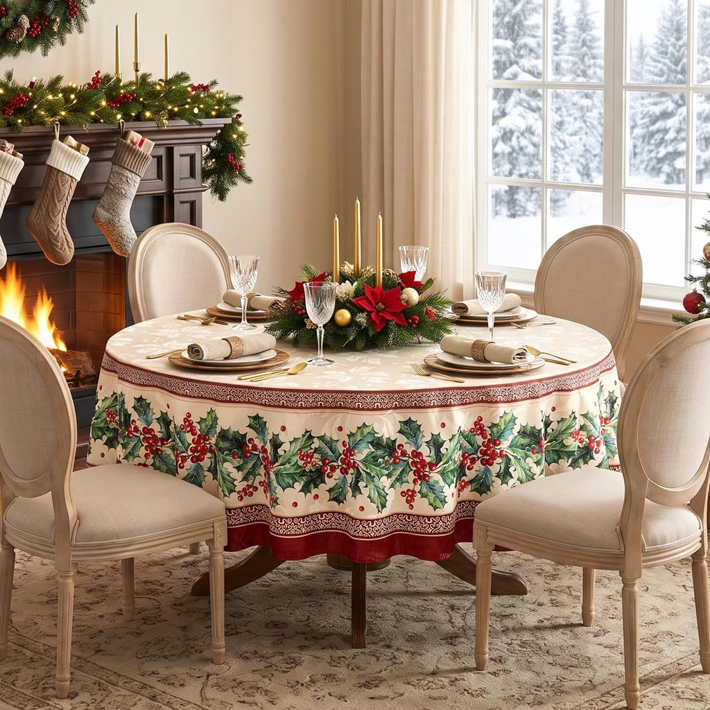 Christmas Jacquard Round Tablecloth, 70 Inch
