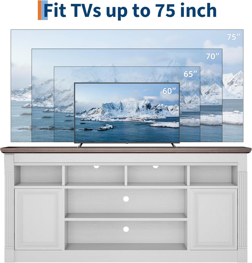 Farmhouse TV Stand for TVs Up to 75", Entertainment Center with Open Storage & Adjustable Shelves, TV Console with