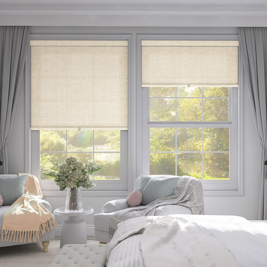 Linen Roller Shades, Cordless Roller Blinds, Yellow, Custom Size