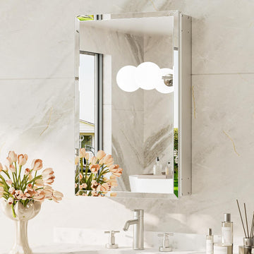 14 x 24 Medicine Cabinet with Mirror, Assembly Required, Silver Recessed Bathroom Medicine Cabinet with Tempered