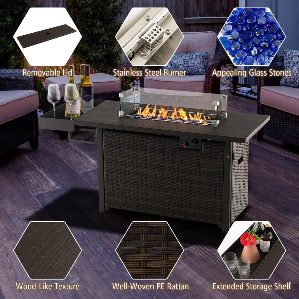 52 Inch 50, 000 BTU Patio Propane Fire Pit Table with Wind Guard