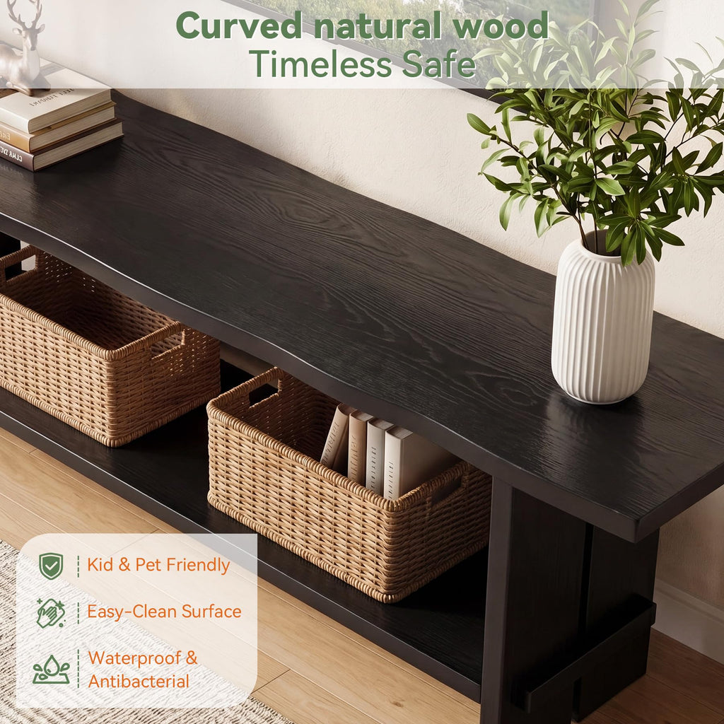 71" Solid Wood TV Stand for 55/65/75/85-Inch TV, 2-Tier TV Table