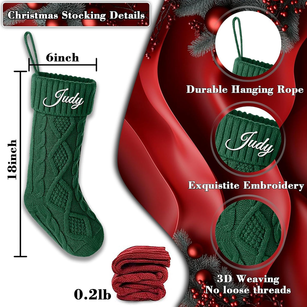 Christmas Stockings with Names, 18" Large Knitted Xmas Stocking for Family Kids, Fireplace Hanging Holiday - Set of 3