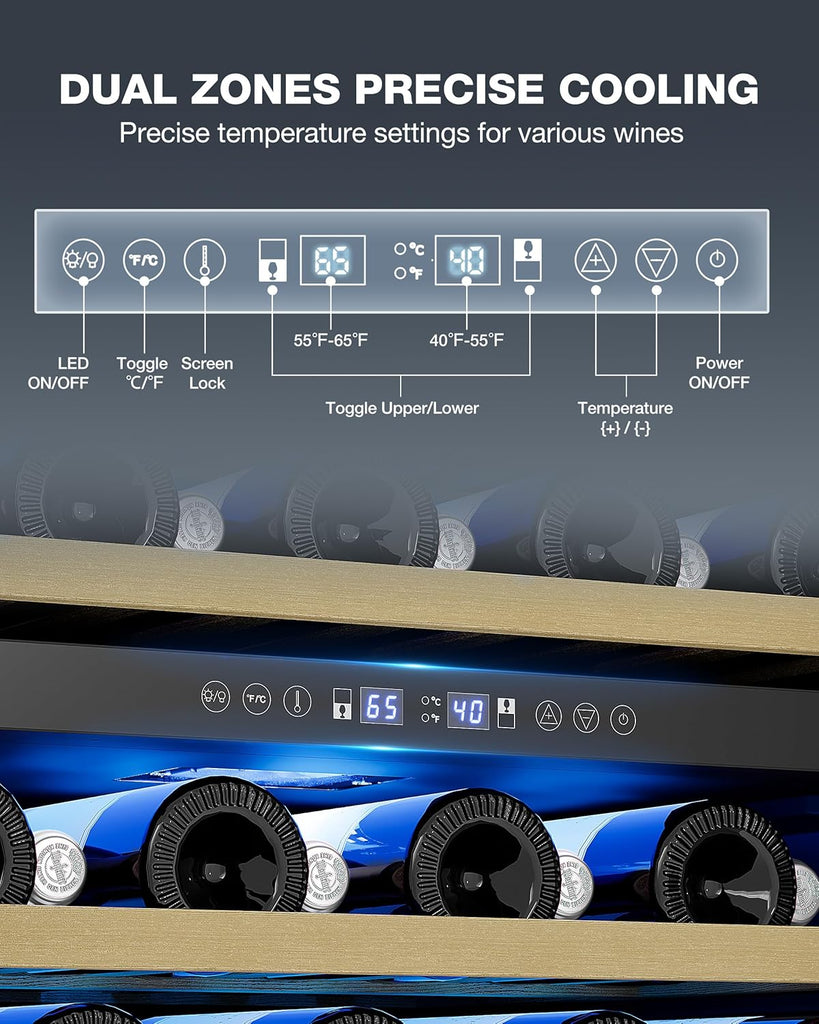 15 Inch Under Counter Refrigerator, 29 Bottle Dual Zone Wine Fridge for Built-In