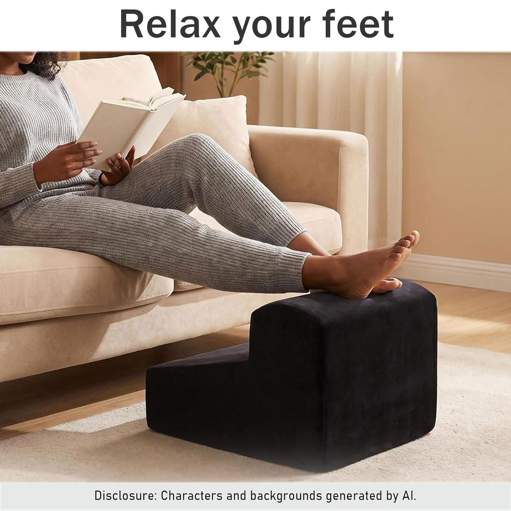 Modern Foam Filled Foot Stool, Soft Lightweight Pouf Ottoman Floor Rest Desk, Small Spaces, (Black)