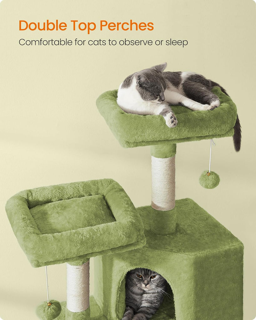 Cat Tree, 45.3-Inch Cute Cat Tower, Plush Climbing Condo, Green