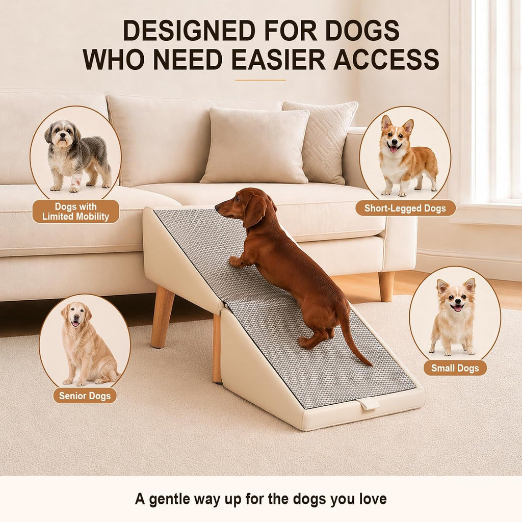 Dog Ramp for Couch and Bed, 16" High Foldable 2-in-1 Dog Ramp Ottoman, Solid Wood Frame with Non-Slip Mat, Easy to
