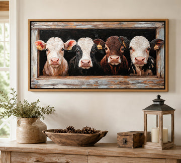 Framed Farmhouse Cow Herd Canvas Wall Art 16X32 Inch