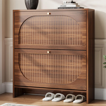 Arch-Chic Shoe Cabinet, Modern Mid-Century Shoe Storage Cabinet with Fluted, Narrow Shoe Rack with Adjustable