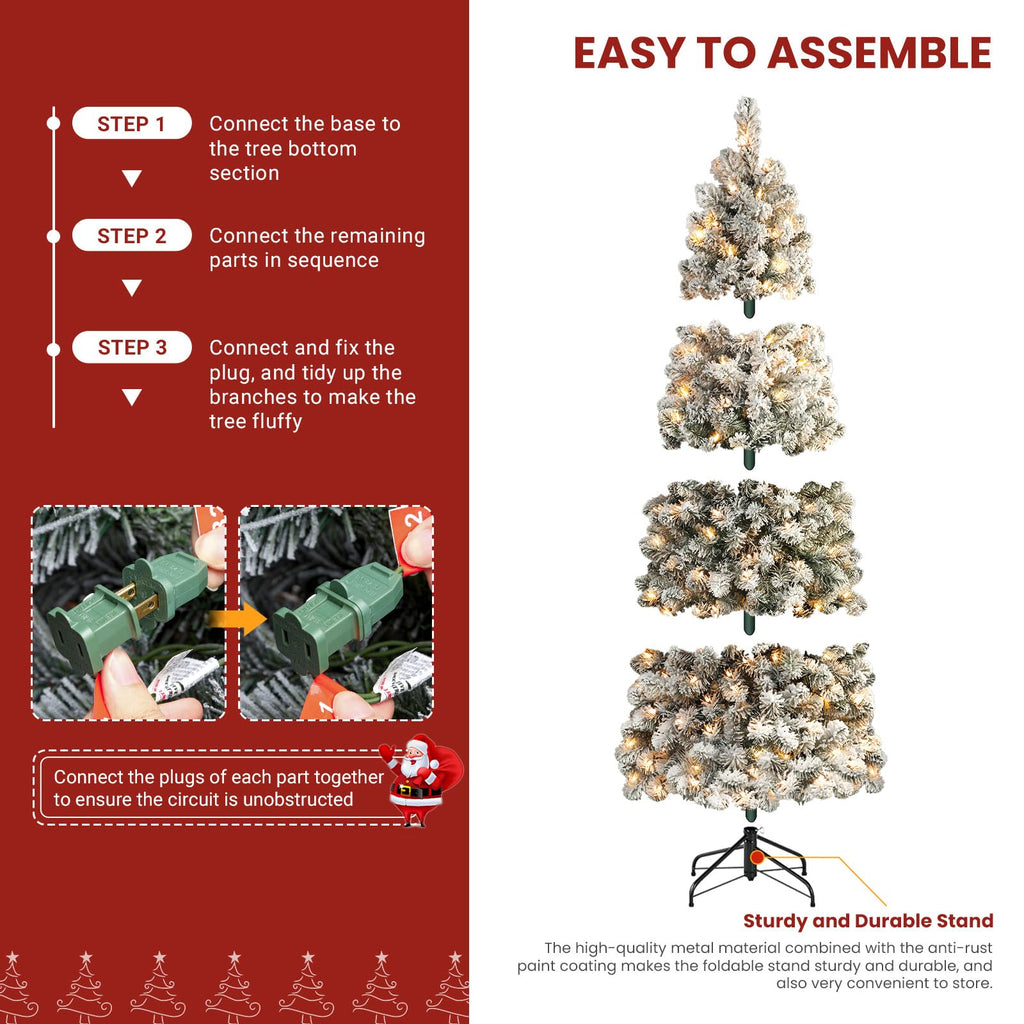 9ft Prelit Snow Flocked Artificial Slim Pencil Christmas Tree