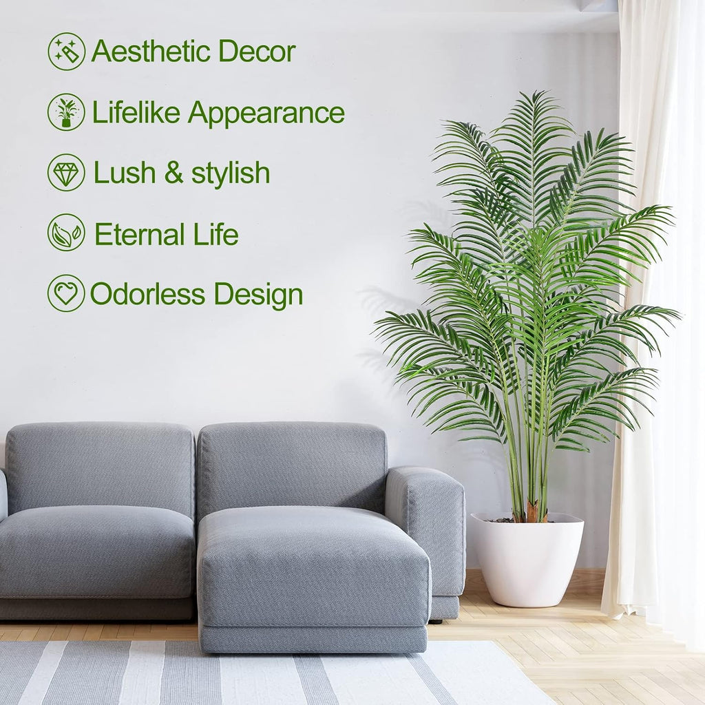 Artificial Palm Tree 6ft Tall Fake Palm Tree Indoor Decor with 18 Leaves and Real Bark Design Faux Tropical Areca