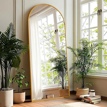 71x28 Inch Arched Floor Mirror - Full Length Gold Standing Mirror, Dressing - Tall Leaner Mirror with Arch Design