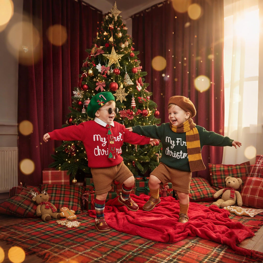 Baby Girl Boy Christmas Outfit Toddler Sweater Long Sleeve Letter Print Warm Knit Pullover Fall Winter Clothes Red