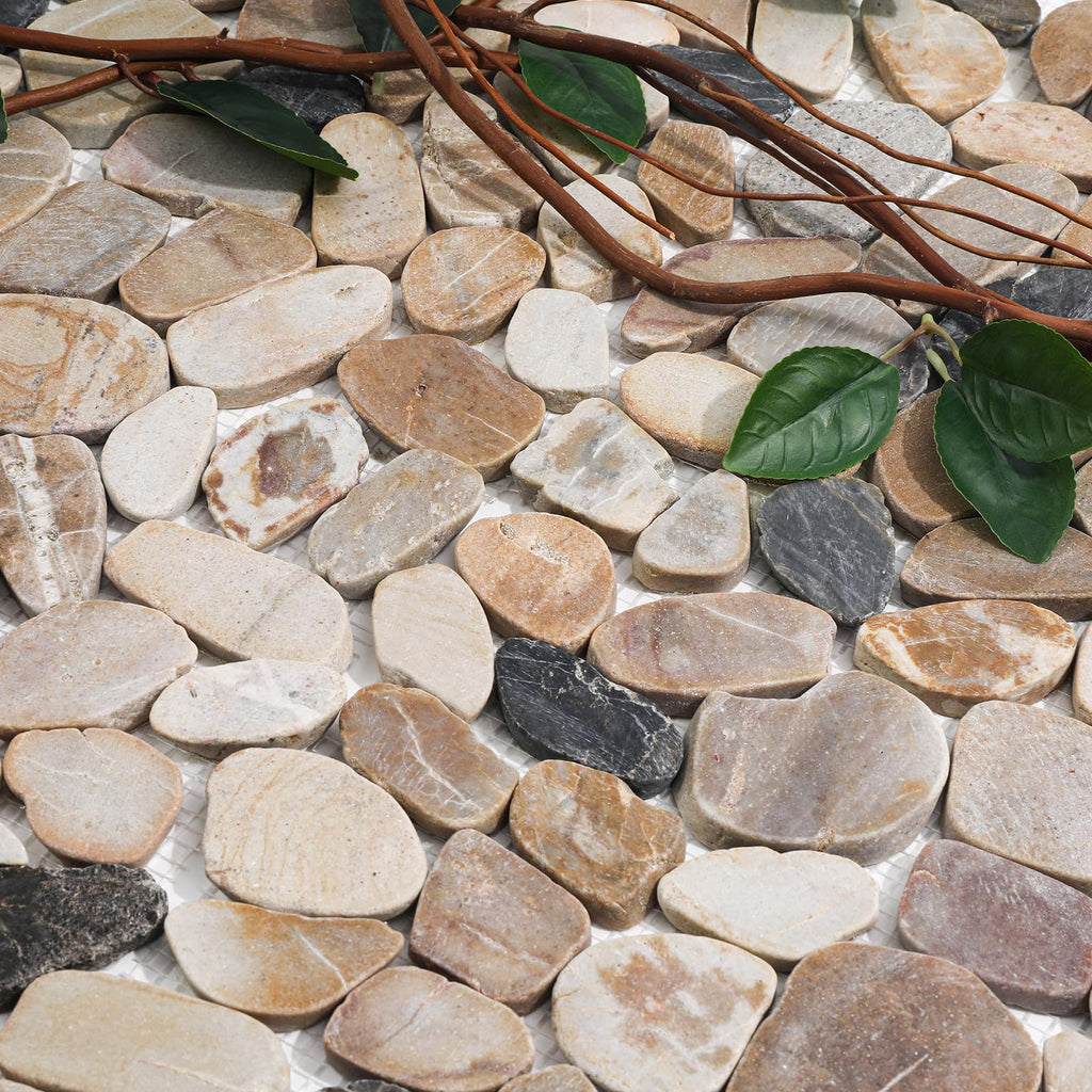 Pebble Tile for Shower Floor, Brown Sliced Pebble Mosaic Tile, 5 Pcs